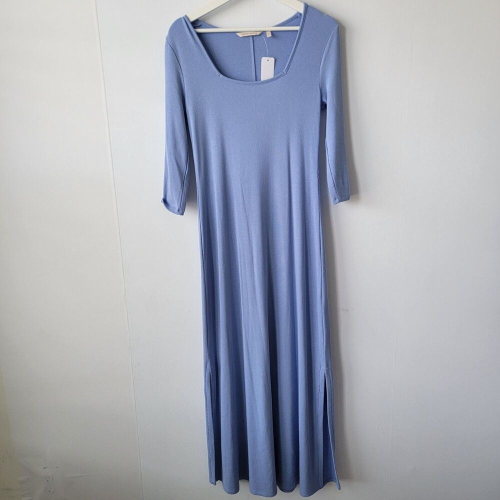 soft surroundings Aria Blue Ribbed Soft Square Neck 3/4 Sleeve Dress size XS